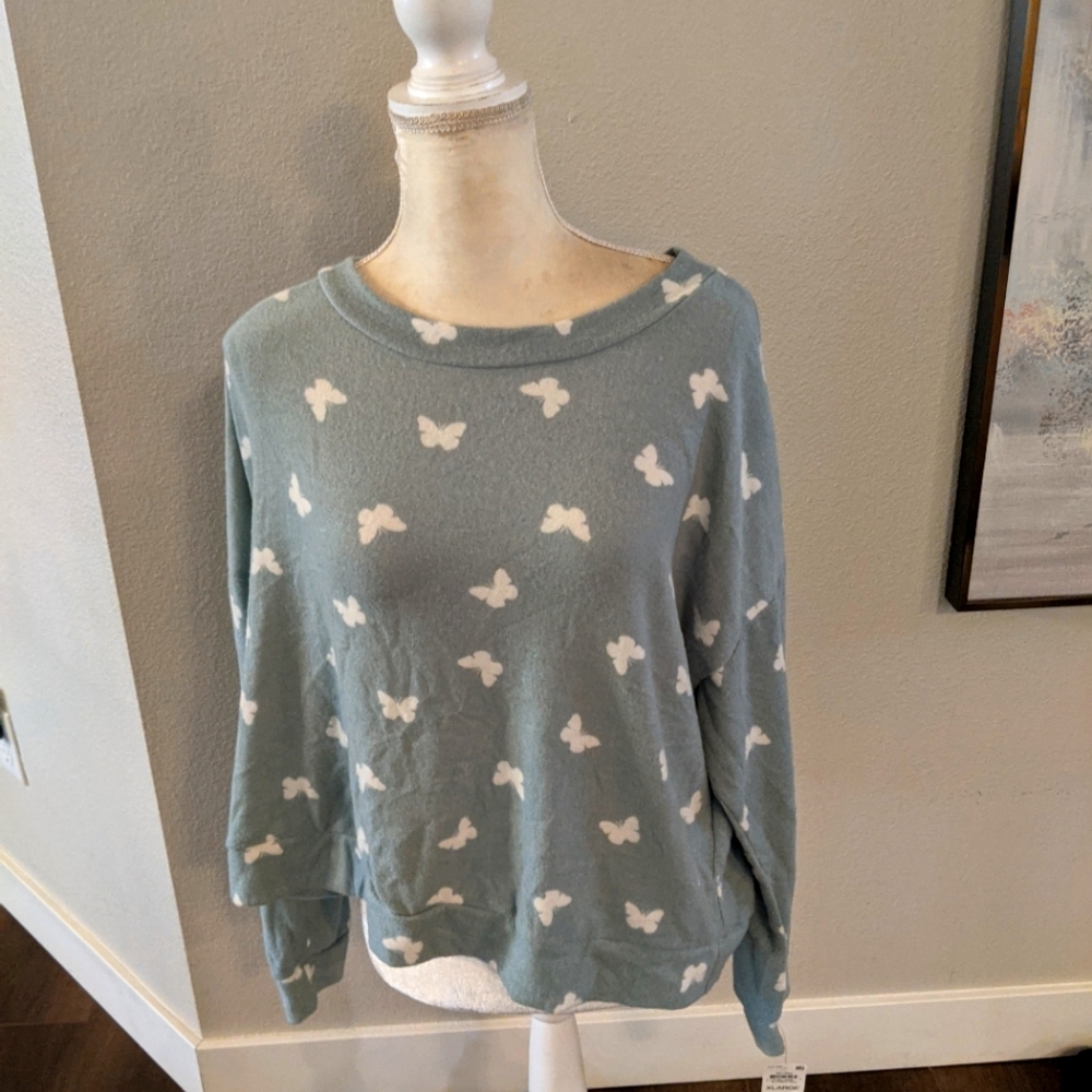 NWT Jenni PJ Top XL Butterflies Green